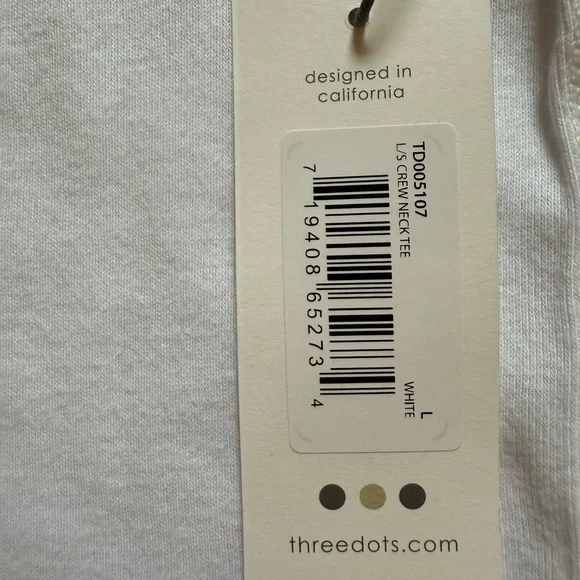 Three Dots Women Sz L Solid White Long Sleeve Top Cotton Round Neck Pullover New - Picture 11 of 13